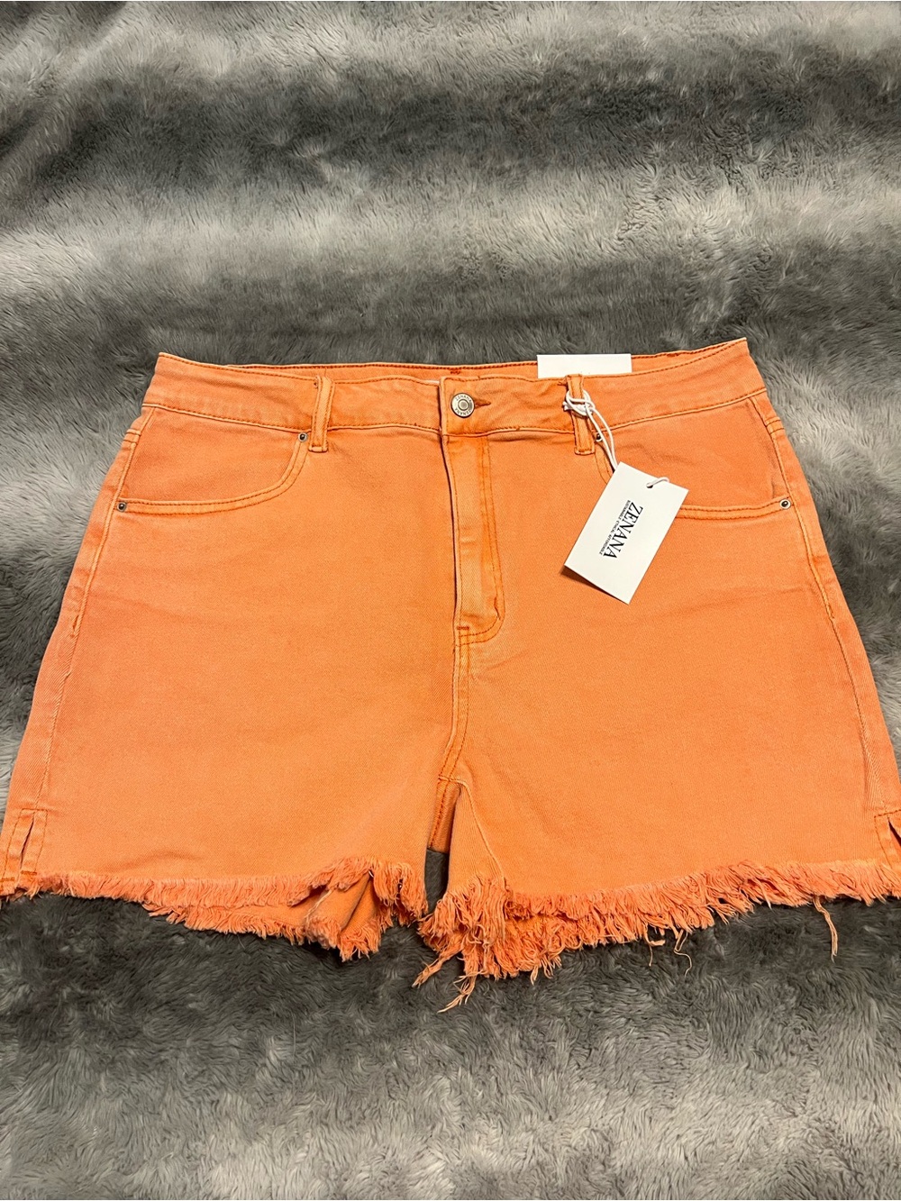 Zenana Outfitters Orange Frayed-Hem Denim Shorts